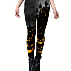Halloween Print Skinny Leggings Elastic Waist Women's Clothing