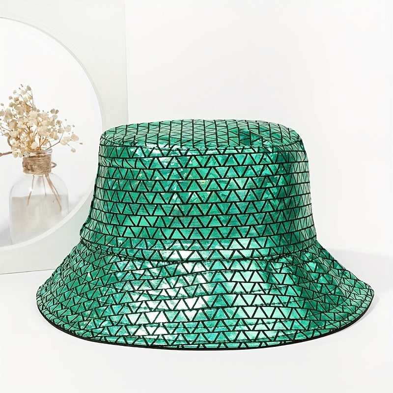 Double Sided Fisherman Hat Green Triangle Laser Street Style Bucket Hat