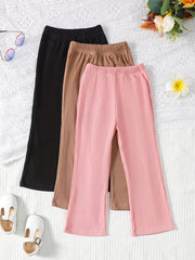 3 Pack Girls Casual Flared Pants Plain Colors Summer Comfort