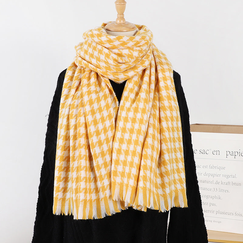 Women's Winter Houndstooth Plaid Wool Scarf