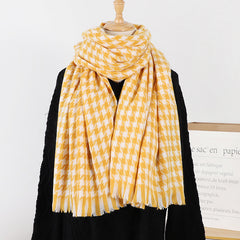 Women's Winter Houndstooth Plaid Wool Scarf