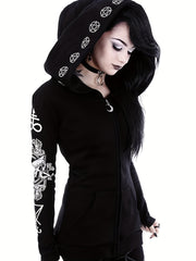 Gothic Hoodie Sun Moon Print Sweatshirt Punk Goth Clothes Long Sleeve