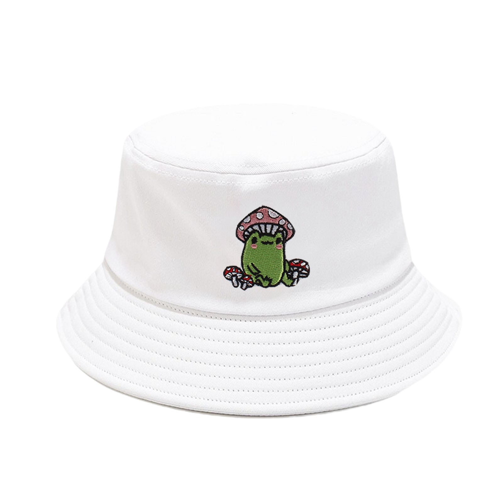 Frog Embroidery Bucket Hat Casual Fisherman Cap Unisex Sunscreen Basin Hats