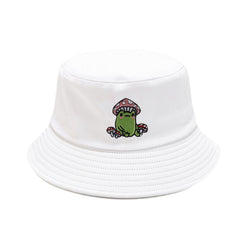 Frog Embroidery Bucket Hat Casual Fisherman Cap Unisex Sunscreen Basin Hats