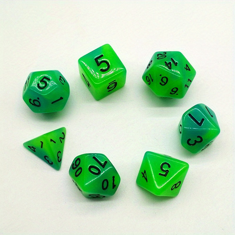 7 Pcs Double Glow Faceted Set Dice Carving Glow Digital Glow Resin Fun Dice