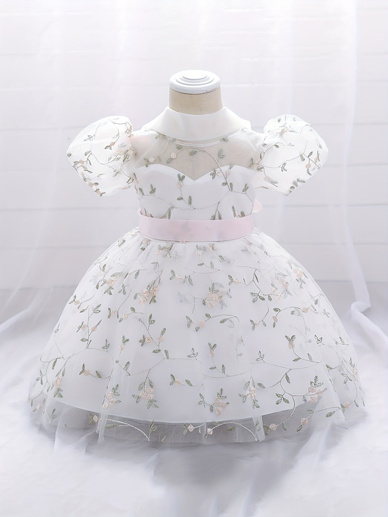 Baby Girl's Floral Embroidery Mesh Princess Dress