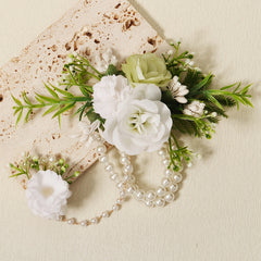 Rose Girls Bridesmaid Wrist Flowers Faux Pearl Bracelet Wedding