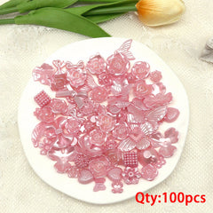 100pcs 3D Resin ABS Colorful Rose Flower Bows Butterfly Charms
