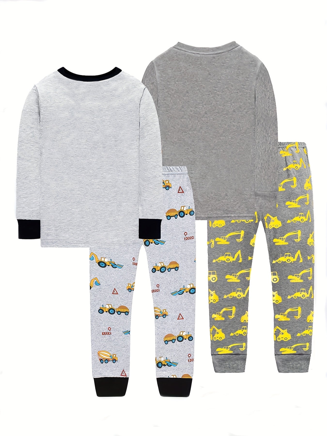 Kid's Cotton Pajamas Long Sleeve Top & Pants Set Engineering Vehicle Print