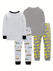Kid's Cotton Pajamas Long Sleeve Top & Pants Set Engineering Vehicle Print