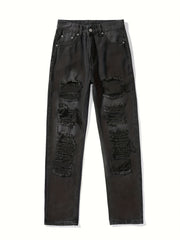High Waist Ripped Straight Jeans Distressed Loose Fit Denim Pants