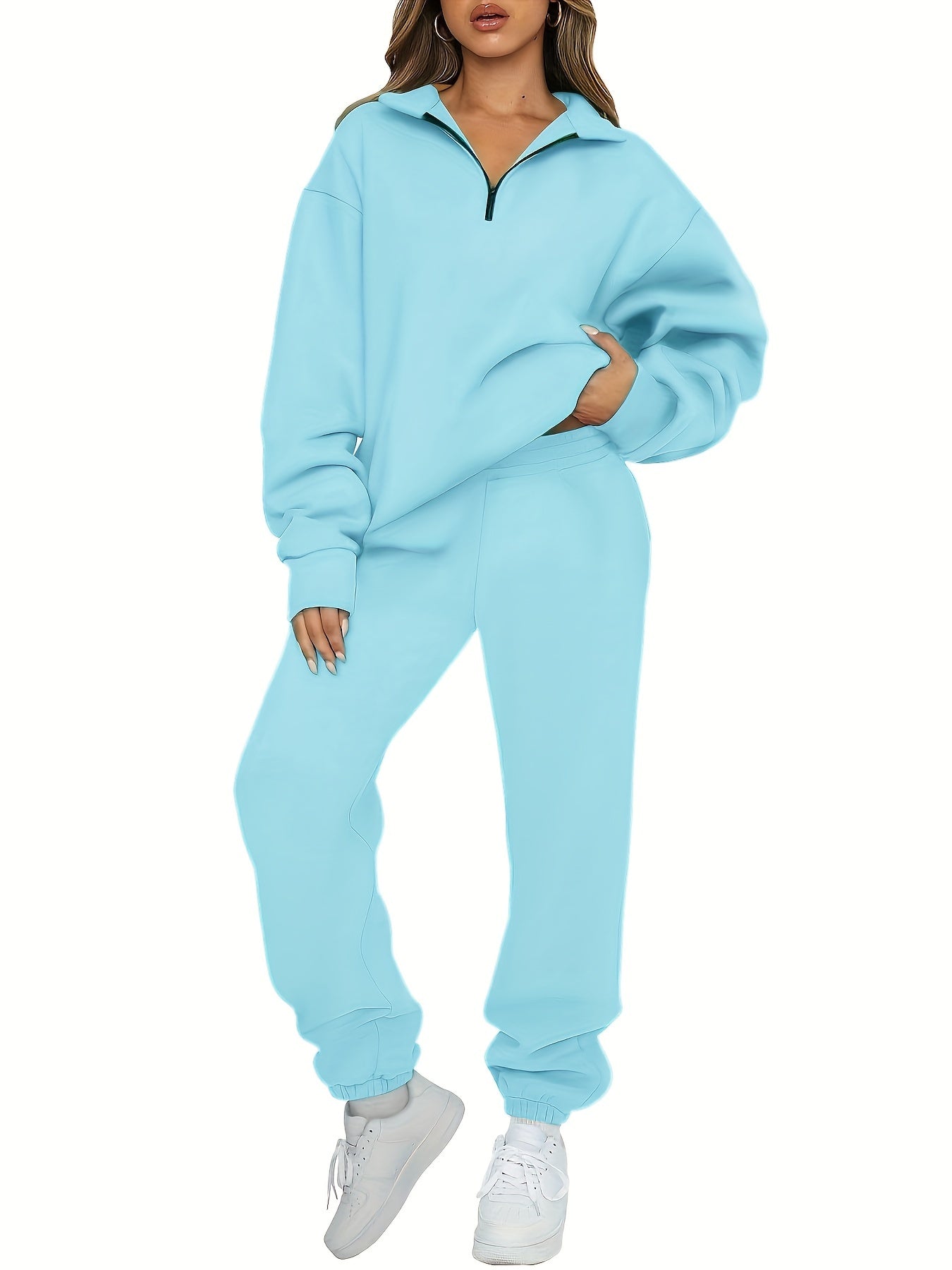 Zip Up Pullover Top & Joggers Set for Women