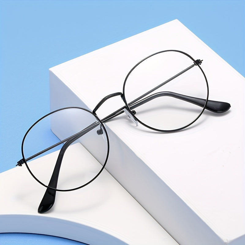 Vintage Round Metal Frame Glasses Unisex Anti Light Glasses