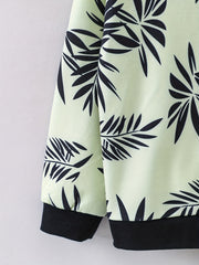Boy's Plant Print Hoodie Long Sleeve Clash Casual Top