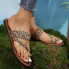 Leopard Print Flat Slides Non Slip Sandals