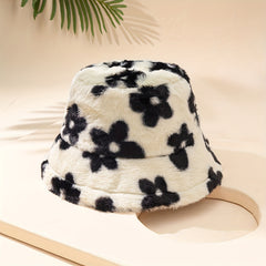 Flower Print Bucket Hat Candy Warm Basin Hat