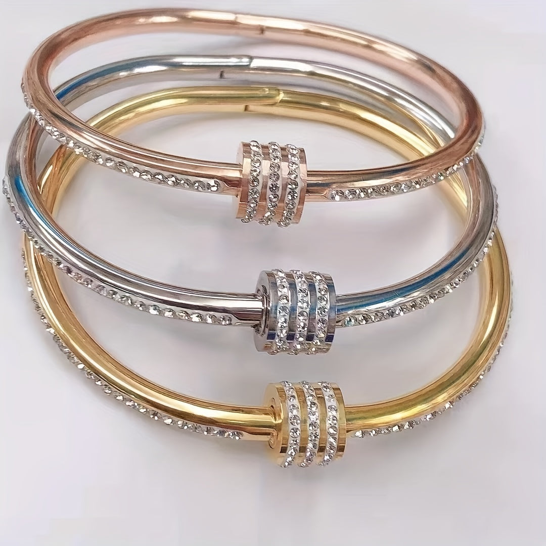 Titanium Steel Hand Jewelry Sparkling Rhinestone Energy Healing Bracelet