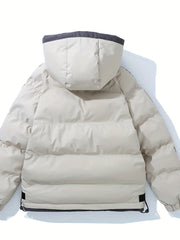 Men's Warm Hooded Zip Up Cotton Padded Jacket for Fall Winter