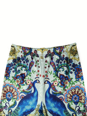 Peacock Print Skinny Leggings High Waist Stretchy Leggings