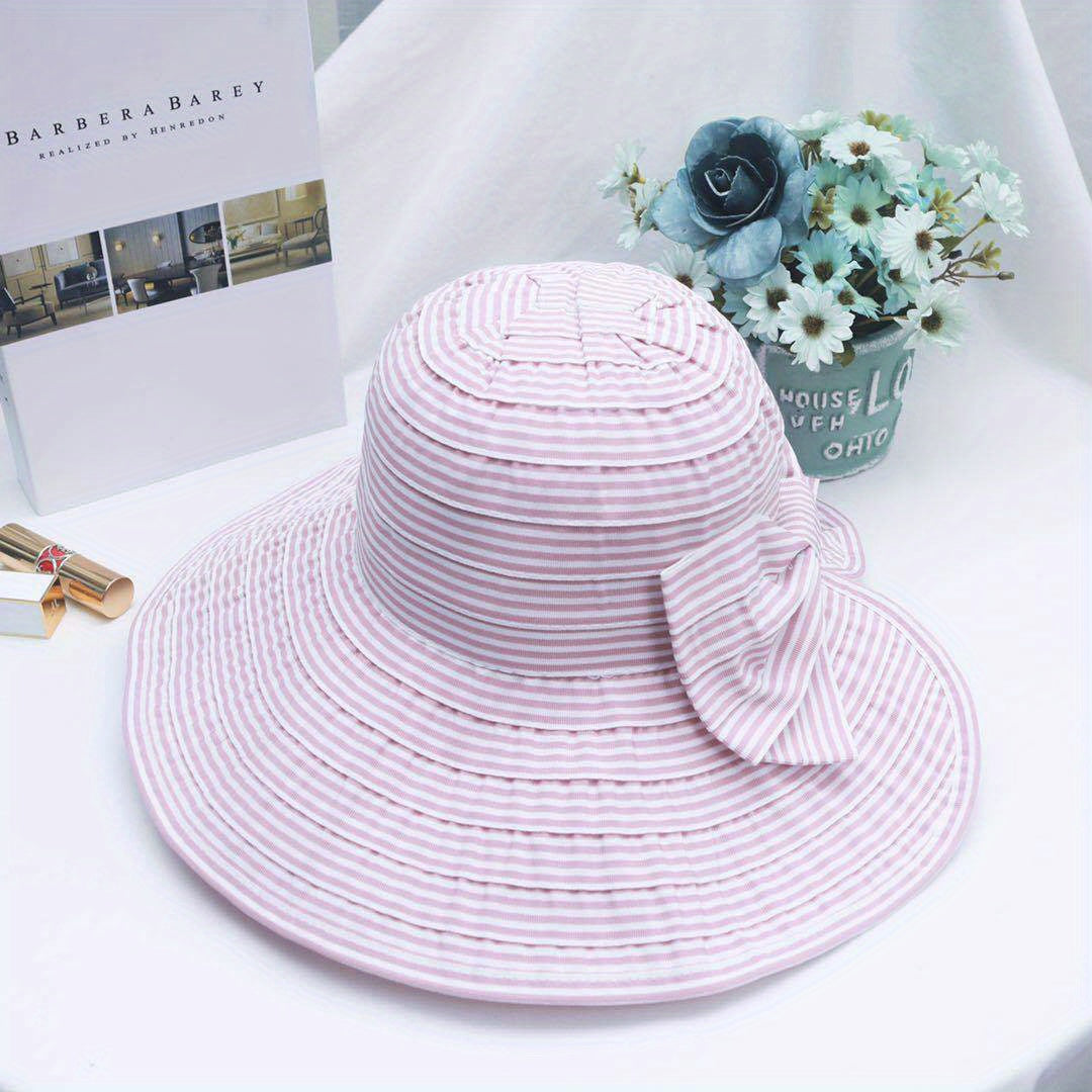 Striped Bowknot Sun Hat UV Protection Bucket Hat