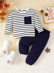 Striped Long Sleeve Top Solid Pants Set