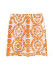 Geometric Print Embroidered Skirt Ethnic Style Retro Casual