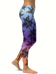 Coconut Tree Print Skinny Yoga Running Trousers