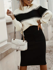 Ribbed Two Piece Set Knit Sweater & Midi Skirt Outfit Women's Clothing