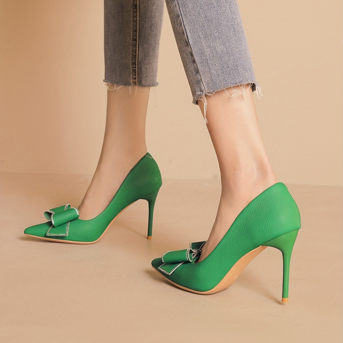 Bowknot Stiletto Heels Point Toe Pumps Versatile Dress Shoes