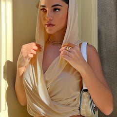 Sleeveless Crop Top Hoodie Solid Casual Top
