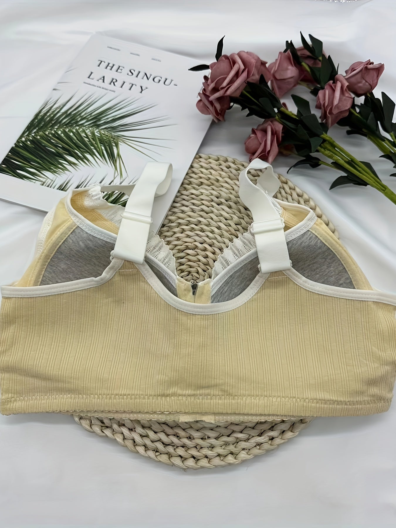 Lace Wireless Zipper Push Up Bra