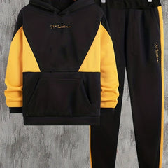 Boys Block Letter Print Hoodie Sweatshirt & Pants Set for Spring Fall