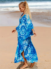 Tie Dye Bat Sleeve V Neck Cover Up Dress