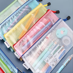 Grid Pencil Bag Zipper Storage Document Mask Receipt