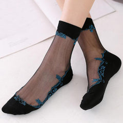 Floral Lace Fishnet Ruffle Socks Semi Sheer Socks Women's Hosiery