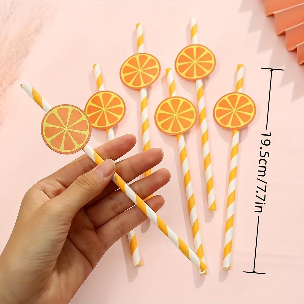 6pcs Disposable Paper Straw Fruit Animal Decoration Degradable