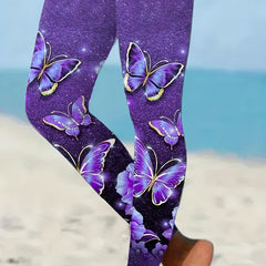 Glitter Butterfly Print High Rise Leggings