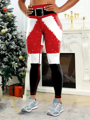 Christmas Buckle Print Yoga Leggings High Stretch Tummy Control Fitness Tights