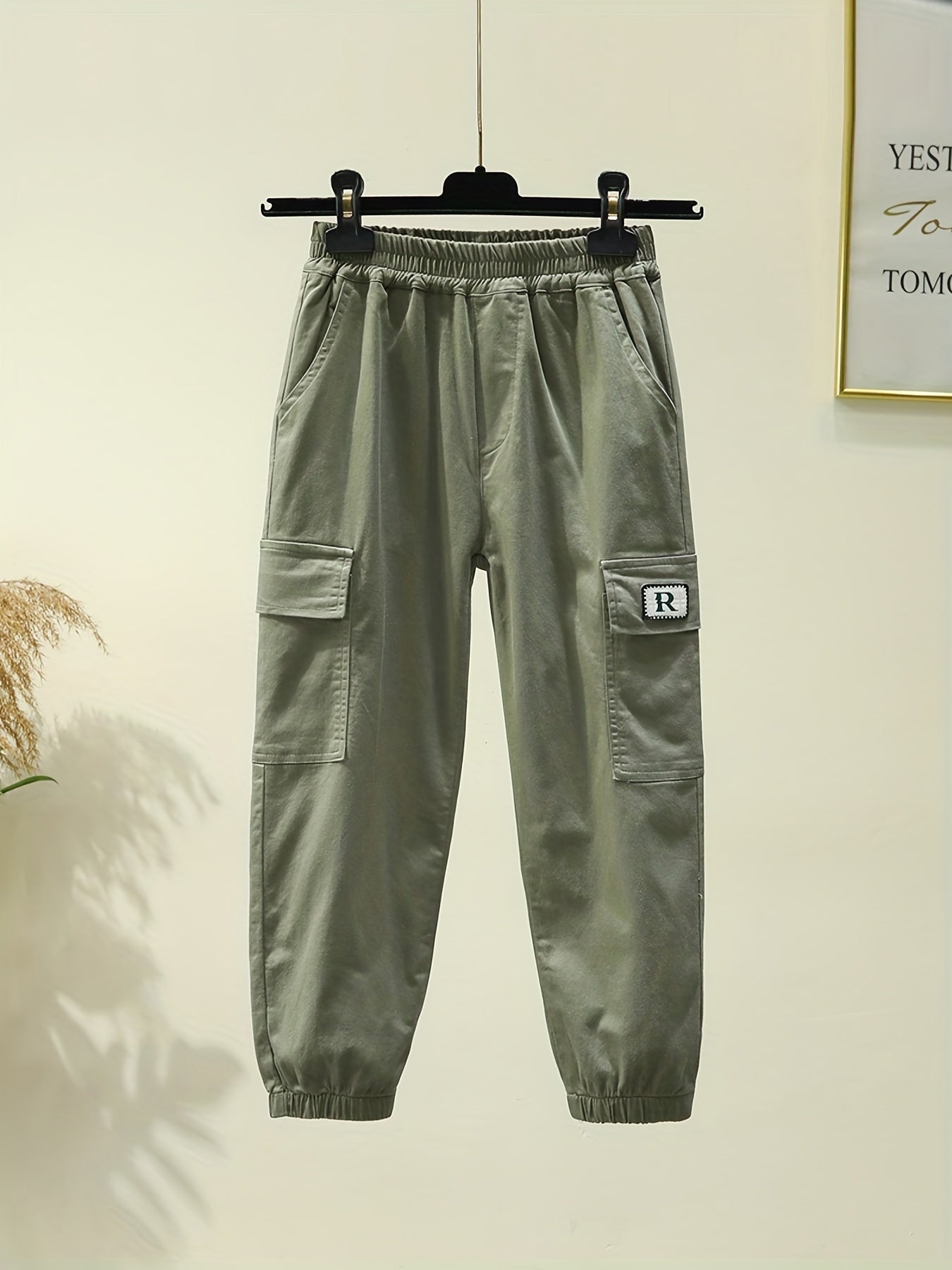 Boys Casual Cotton Cargo Pants Elastic Waist Jogger Pants