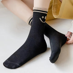 5 Pairs Smiling Face Print Socks Mid-Tube Women's Stockings