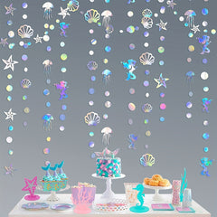 4M Iridescent Mermaid Garland Jellyfish Sea Star Pearl Holographic Streamer