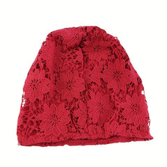 Lace Beanie Double Layer Flower Slouchy Baggy Hat for Women