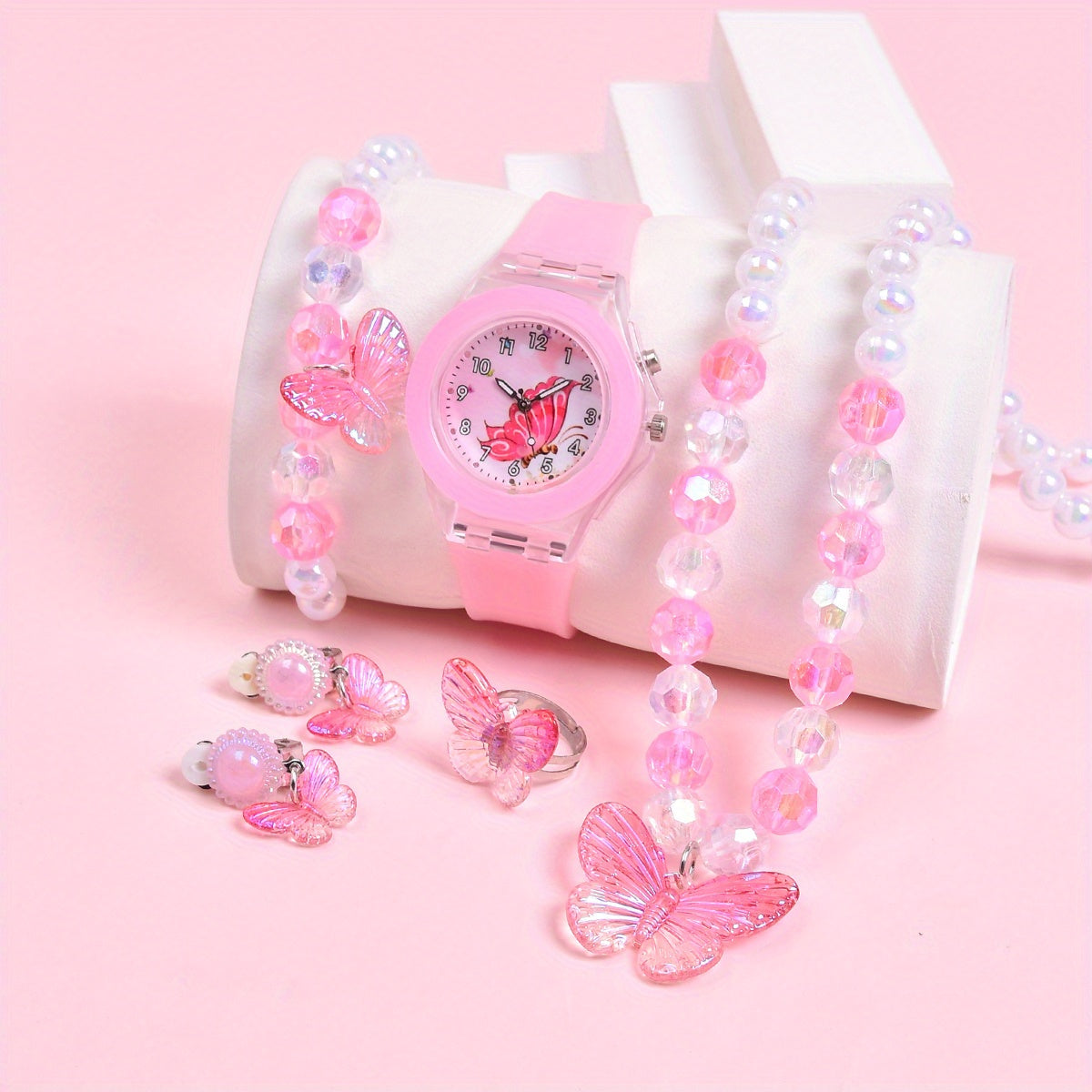 Girls' 6pcs Set Dual Movement LED Glowing Quartz Watch