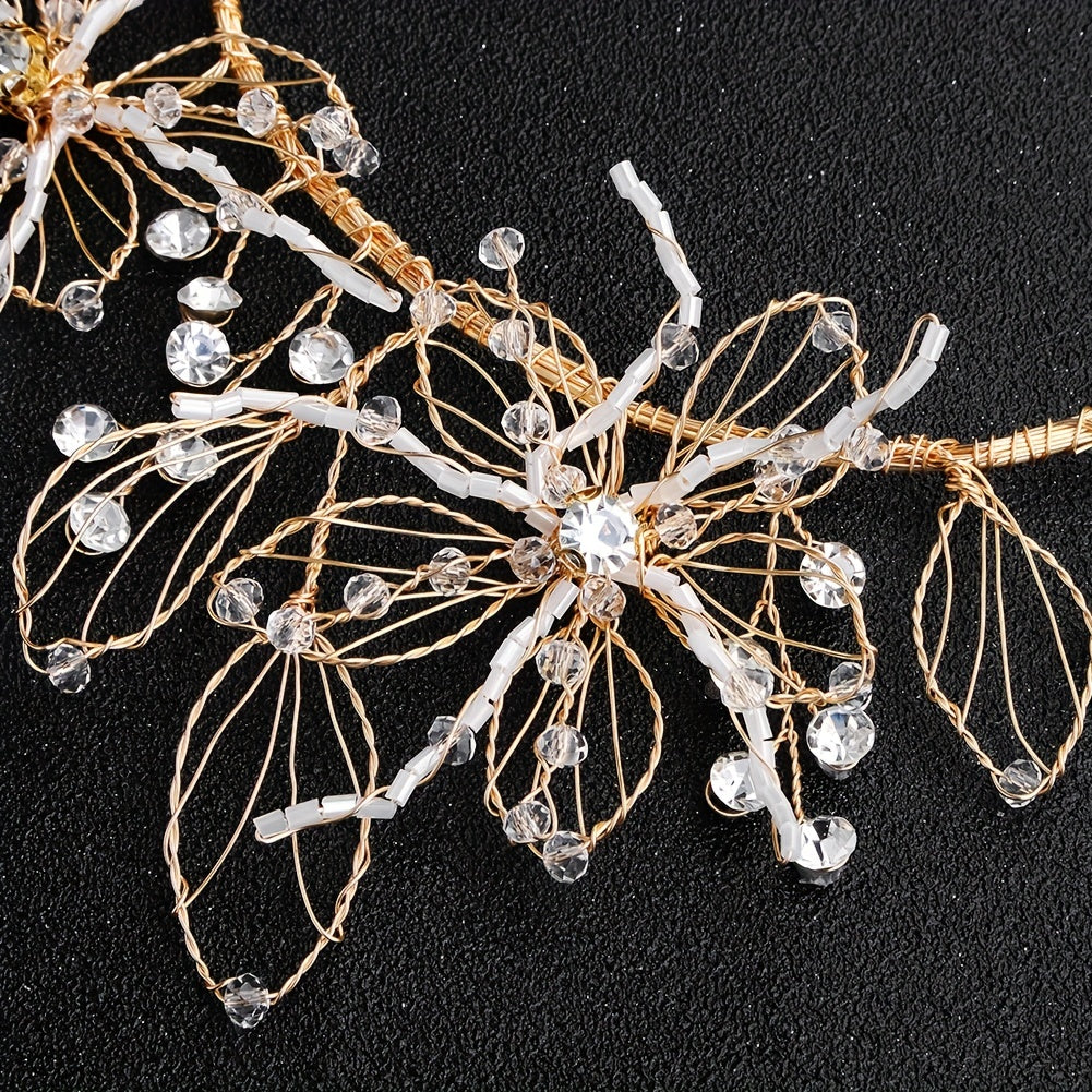 Golden Floral Rhinestone Bridal Headband