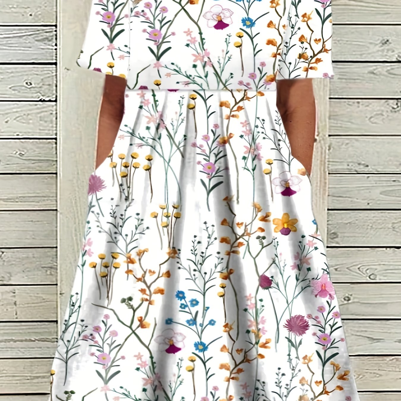 Ditsy Floral Print Beach Dress with Pockets