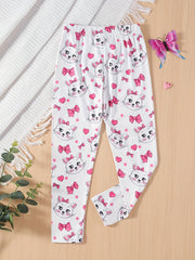 Girls' Kitty Full Print Casual Pants Leggings For Outwear Ankle Length Kids