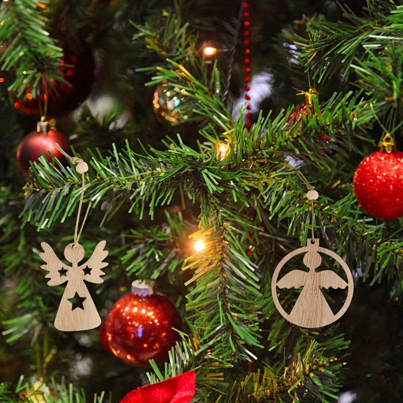 12Pcs Christmas Wooden Pendant Girls Crafts Wood Decor Christmas Tree Pendant