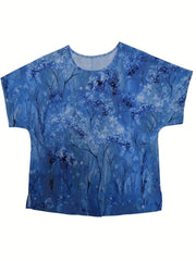 Floral Print Short Sleeve Casual Blouse