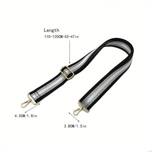 Adjustable Shoulder Bag Strap with Silver Stripe Durable Bag Travel Accessories