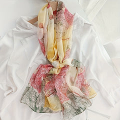 Lotus Pattern Chiffon Scarf Sunscreen Soft Shawl Wrap